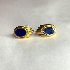 Vintage Gold and Blue Enamel Clip On Earrings